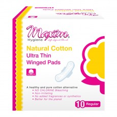 Maxim Hygiene, 100% 천연 코튼 초슬림 날개형, Regular, 10 개