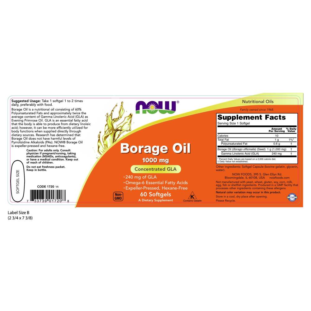  나우 Now, Borage Oil, 1050 mg, 60 소프트젤