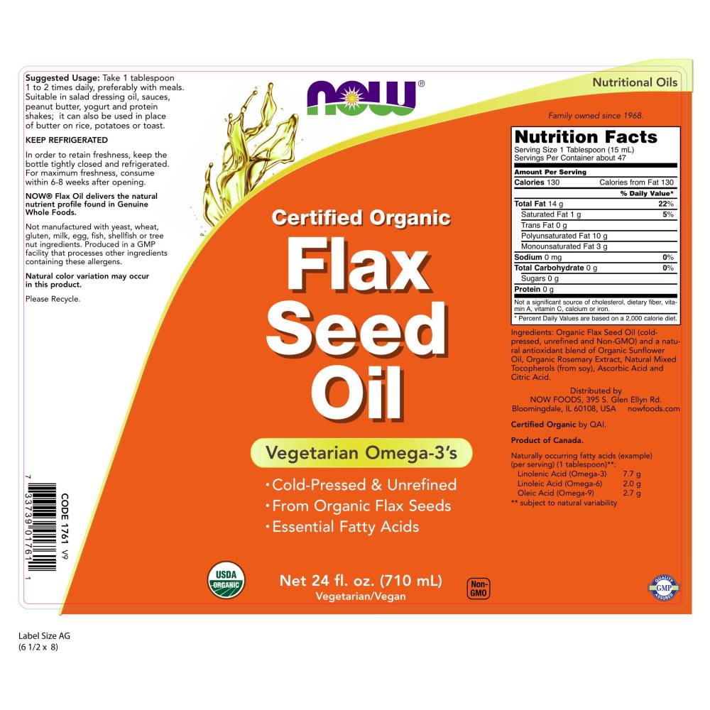  나우 Now, Flax Seed Oil 유기농 인증, 24 fl oz (710 ml)