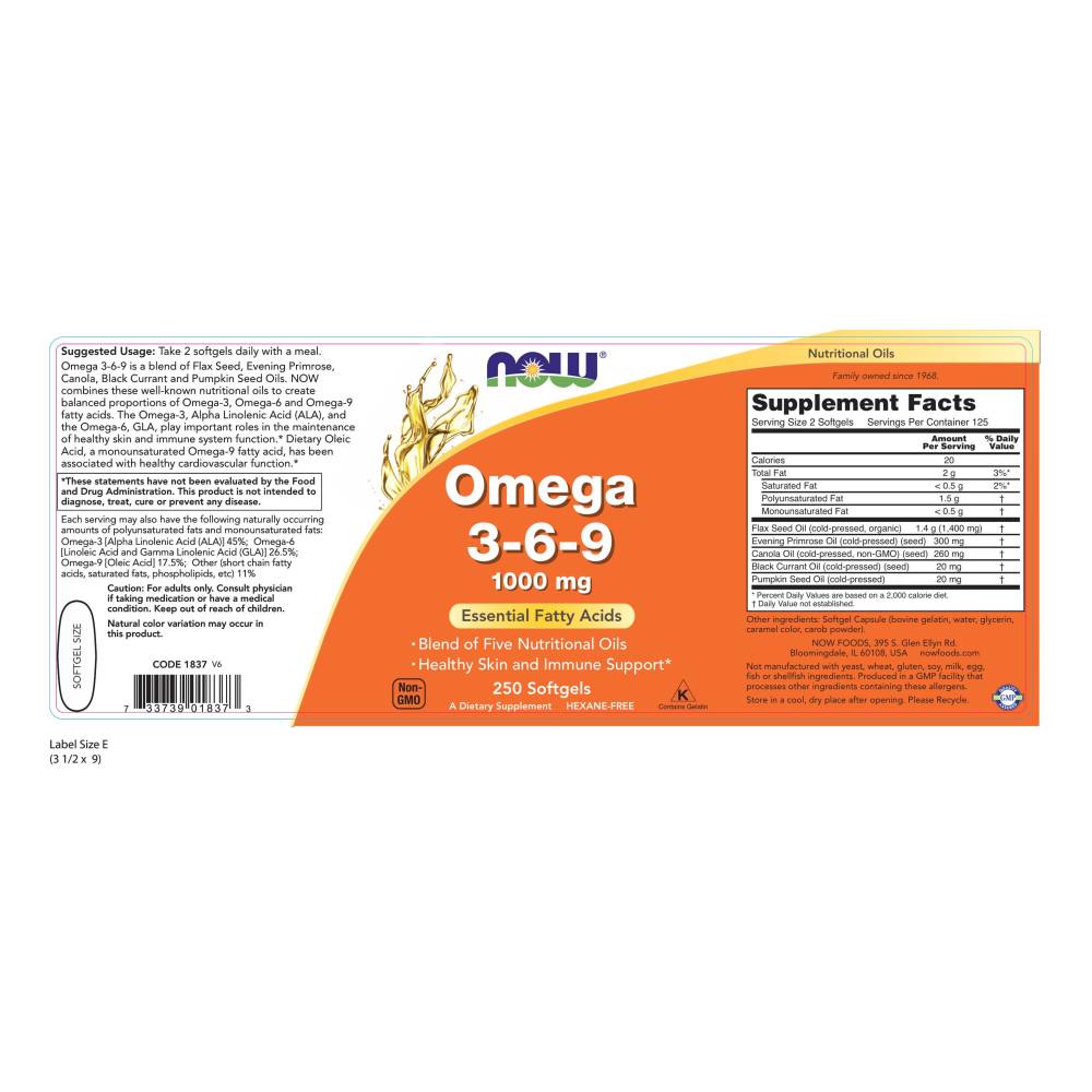 나우 Now, 오메가 3-6-9 1000 mg, 250 소프트젤
