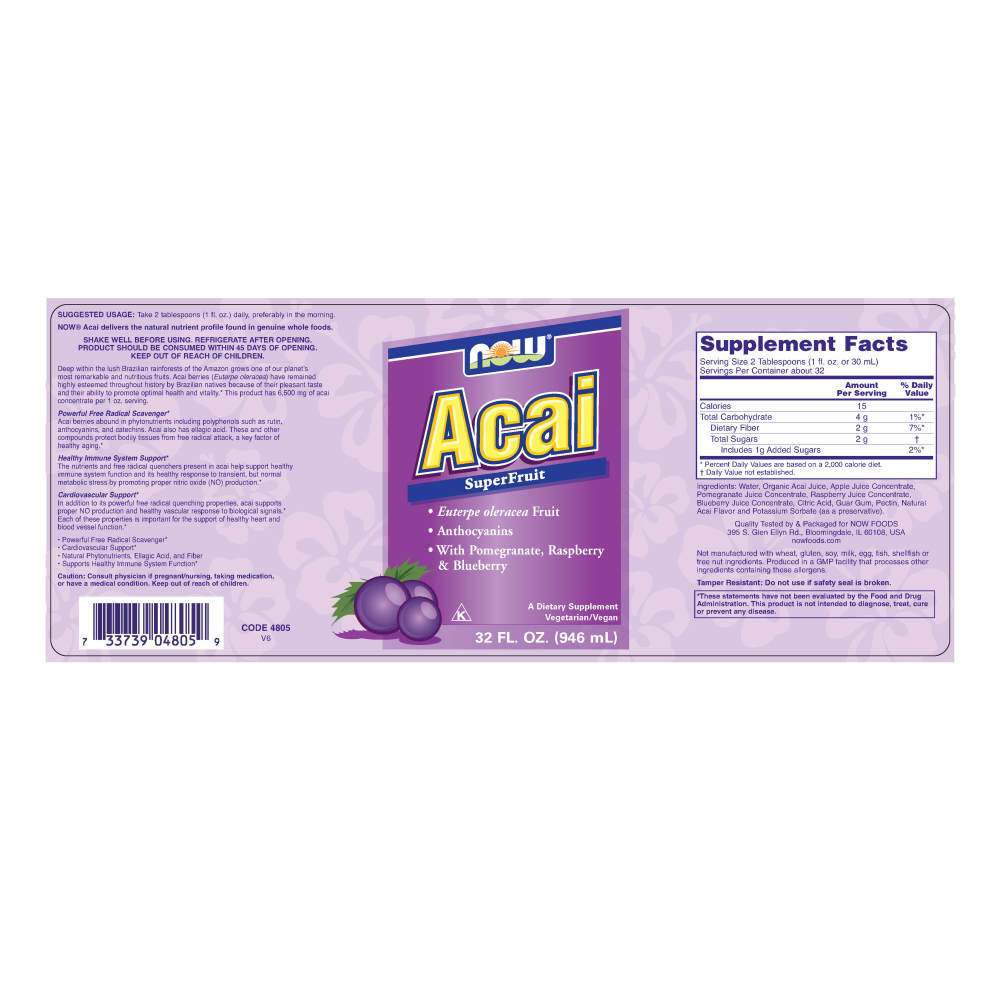나우 Now, 아사이, 수퍼과일과즙, 32 fl oz (946 ml)