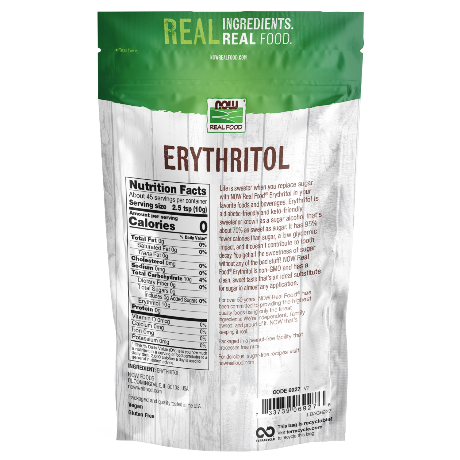 나우 Now, 제로 칼로리의 천연 스위트너 에리스리톨(Erythritol), 1 lb (454 g)